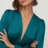 Hot Oasis Petite Satin Plunge Balloon Sleeve Jumpsuit Emerald