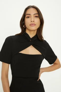 Outlet Oasis Petite Scuba Crepe Cut Out Neck Dress Black
