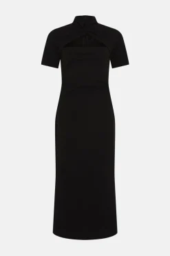 Outlet Oasis Petite Scuba Crepe Cut Out Neck Dress Black