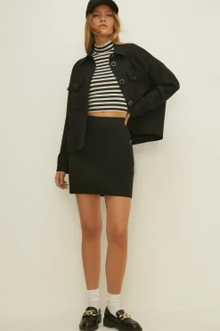 New Oasis Petite Seam Detail Tailored Aline Skirt Black