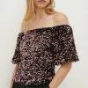 Fashion Oasis Petite Sequin Velvet Bardot Top Pink