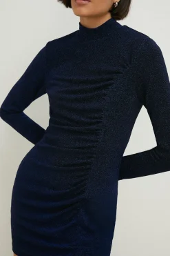 Outlet Oasis Petite Shimmer High Neck Gathered Front Dress Cobalt