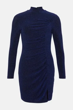 Outlet Oasis Petite Shimmer High Neck Gathered Front Dress Cobalt