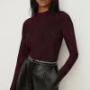 Fashion Oasis Petite Shimmer Long Sleeve Top Burgundy