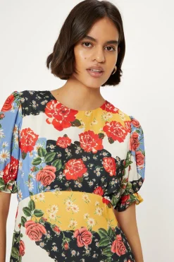 Online Oasis Petite Short Sleeve Floral Print Midi Tea Dress Multi