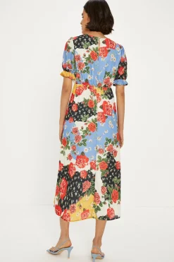 Online Oasis Petite Short Sleeve Floral Print Midi Tea Dress Multi