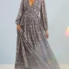 Fashion Oasis Petite Sketchy Floral Ruched Button Maxi Dress Vintage Blue