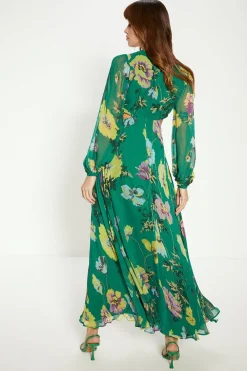 Outlet Oasis Petite Soft Floral Detail Cut Out Maxi Dress Green