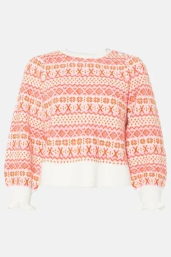 Fashion Oasis Petite Statement Button Fairisle Jumper Pink