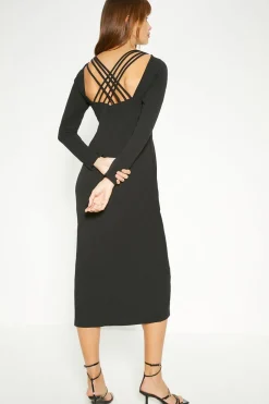 Online Oasis Petite Strappy Back Crepe Jersey Midi Dress Black