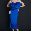 Online Oasis Petite Strappy Extreme Bow Column Midi Dress Blue
