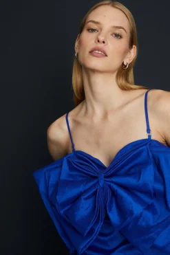 Online Oasis Petite Strappy Extreme Bow Column Midi Dress Blue
