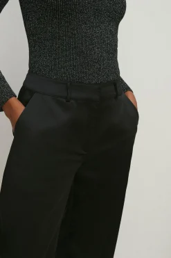Outlet Oasis Petite Stretch Satin Straight Leg Trouser Black