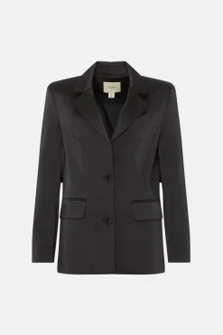 Outlet Oasis Petite Stretch Satin Tailored Blazer Black