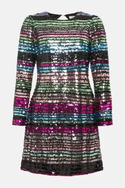 Clearance Oasis Petite Stripe Sequin Puff Sleeve Shift Dress Multi