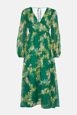Online Oasis Petite Swirly Floral Metallic Button Maxi Dress Green
