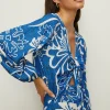 Outlet Oasis Petite Textured Floral Tie Front Mini Dress Blue