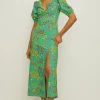 New Oasis Petite Textured Floral Tie Back Midi Dress Green