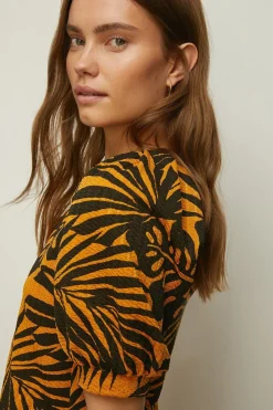Hot Oasis Petite Textured Palm Print Mini Dress Multi