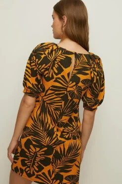 Hot Oasis Petite Textured Palm Print Mini Dress Multi