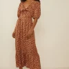 New Oasis Petite Tie Front Cut Out Back Midi Dress Nude