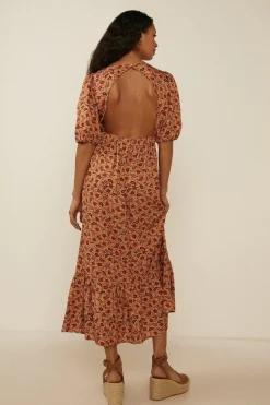 New Oasis Petite Tie Front Cut Out Back Midi Dress Nude