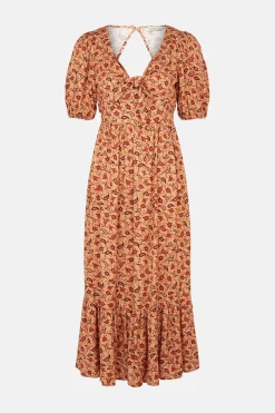 New Oasis Petite Tie Front Cut Out Back Midi Dress Nude