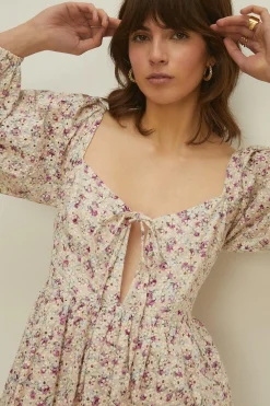 Discount Oasis Petite Tie Front Ditsy Printed Broderie Dress Floral