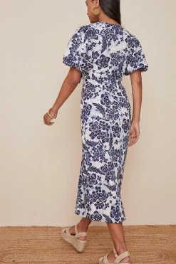 Discount Oasis Petite Tie Front Floral Printed Midi Dress Blue