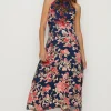 Hot Oasis Petite Tie Halterneck Floral Devore Dress Navy