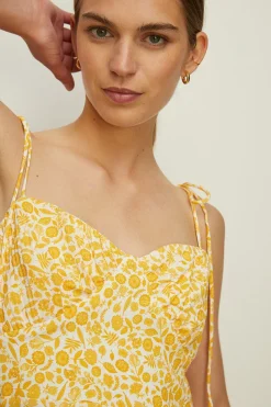 Fashion Oasis Petite Tie Shoulder Ditsy Pleat Bust Dress Yellow