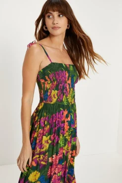 Hot Oasis Petite Tropical Print Crinkled Shirred Maxi Dress Multi