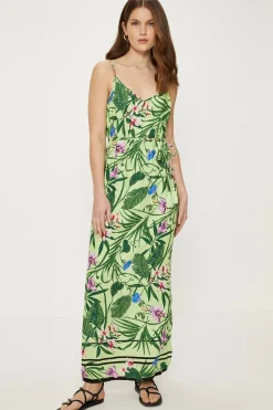 Fashion Oasis Petite Tropical Print Strappy Maxi Dress Green