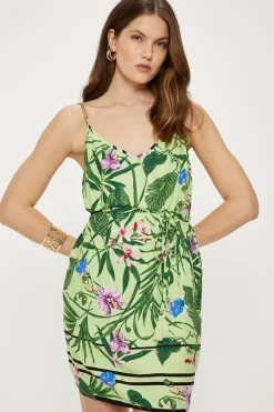 Online Oasis Petite Tropical Print Strappy Mini Dress Green