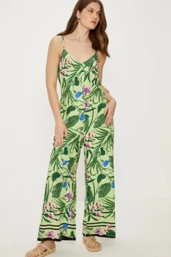 Sale Oasis Petite Tropical Print Strappy Jumpsuit Green