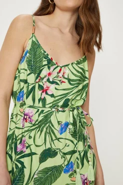 Fashion Oasis Petite Tropical Print Strappy Maxi Dress Green