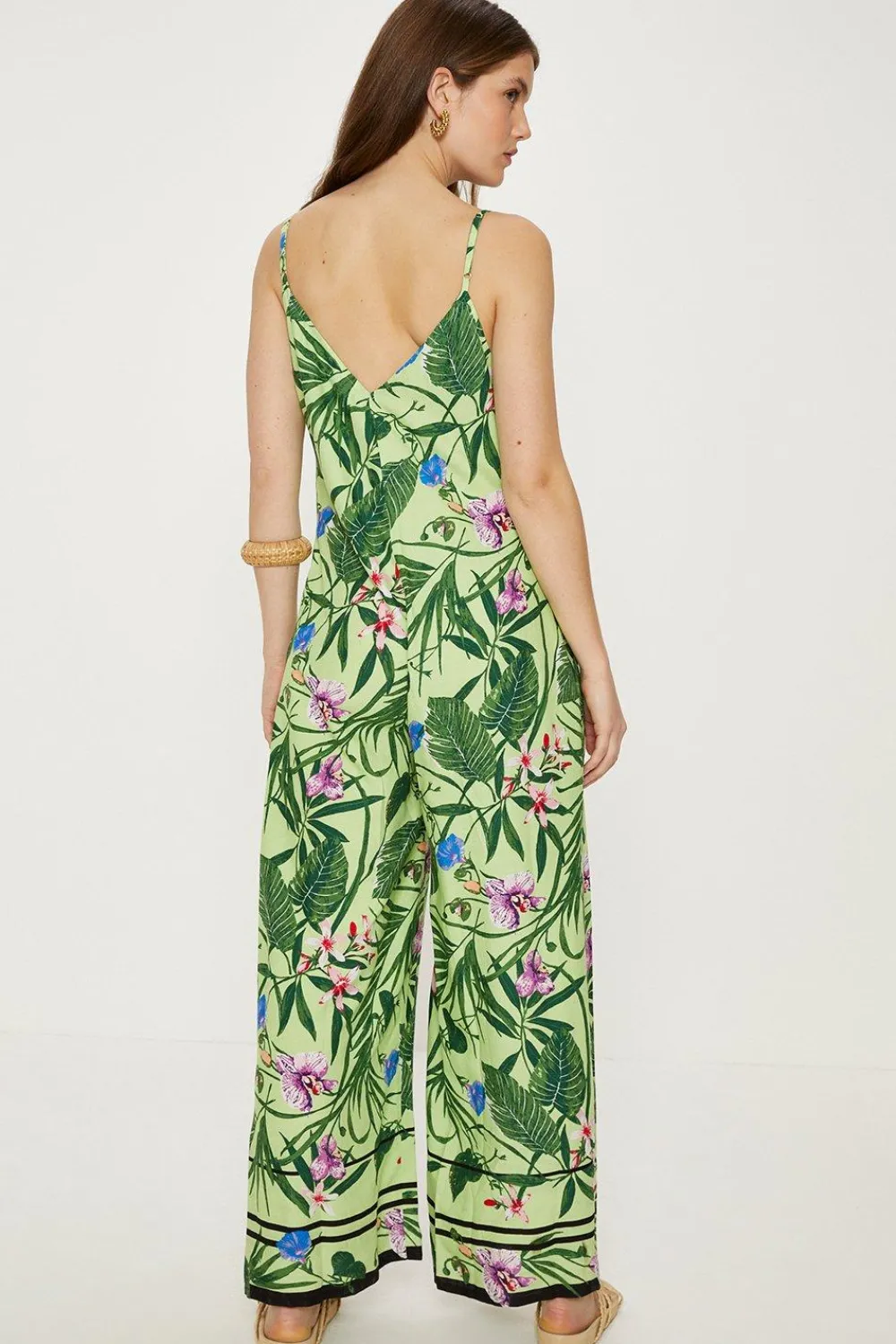 Sale Oasis Petite Tropical Print Strappy Jumpsuit Green