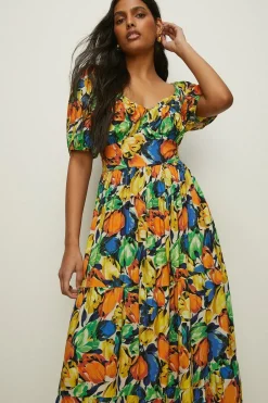 Outlet Oasis Petite Tulip Printed Square Neck Midi Dress Multi