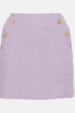 Fashion Oasis Petite Tweed Button Detail Mini Skirt Lilac