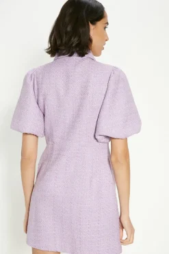 Best Oasis Petite Tweed Puff Sleeve Zip Through Mini Dress Lilac