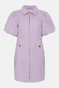 Best Oasis Petite Tweed Puff Sleeve Zip Through Mini Dress Lilac