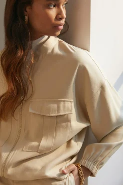 Hot Oasis Petite Twill Utility Crop Jacket Camel