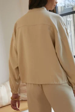 Hot Oasis Petite Twill Utility Crop Jacket Camel