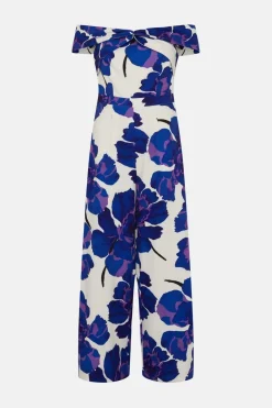 Outlet Oasis Petite Twist Front Floral Crepe Jumpsuit Ivory