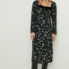 Best Oasis Petite Velvet Bow Ditsy Printed Midi Dress Black