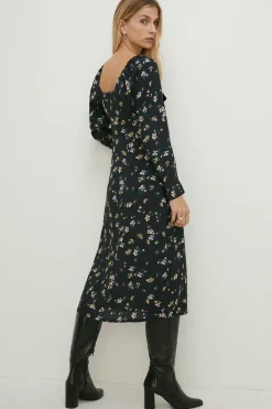 Best Oasis Petite Velvet Bow Ditsy Printed Midi Dress Black