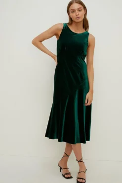 Discount Oasis Petite Velvet Cowl Back Empire Midaxi Dress Bottle Green