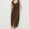 New Oasis Petite Velvet Devore Ruched Dress Animal