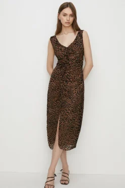 New Oasis Petite Velvet Devore Ruched Dress Animal