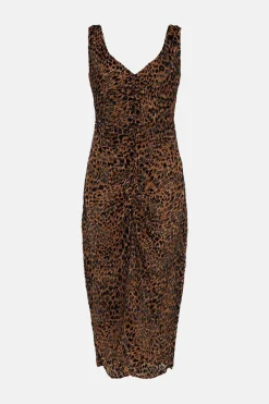 New Oasis Petite Velvet Devore Ruched Dress Animal